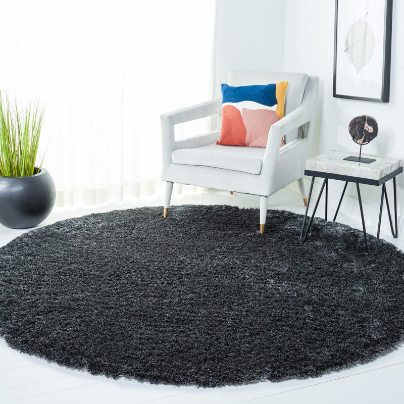 Jewell Handmade Tufted Dark Gray Area Rug, Round 7'