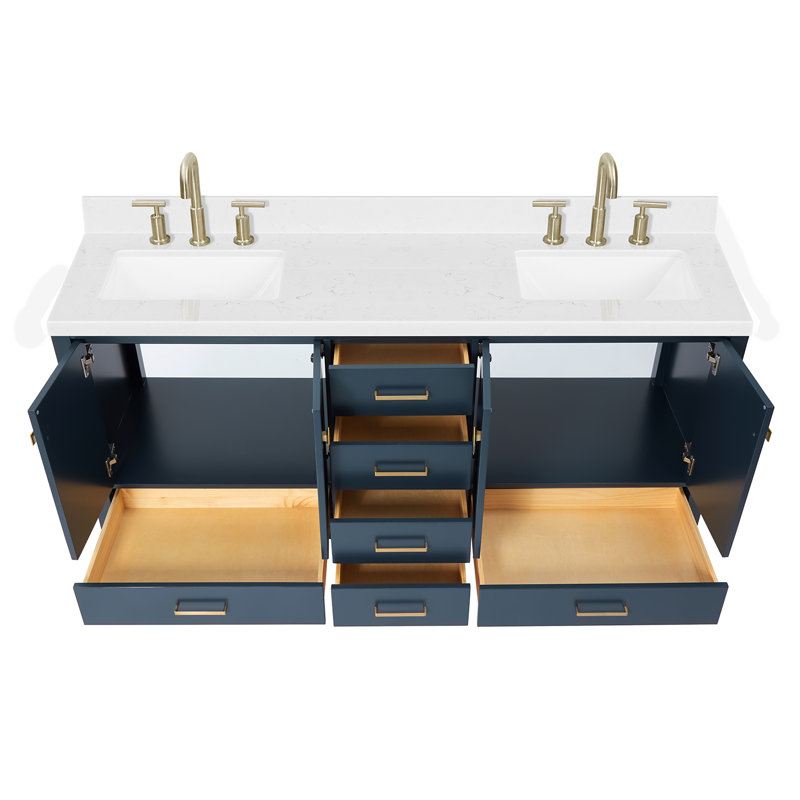  Meuble-lavabo double 72,25 po avec comptoir, Bleu minuit, Oval