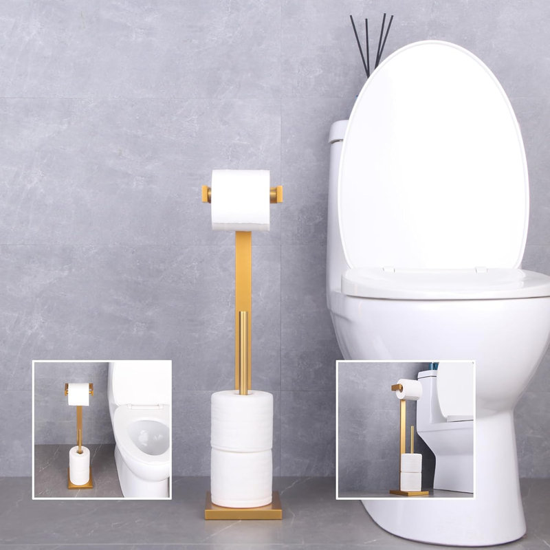 Porte-papier hygiénique sur pied Bath, Doré