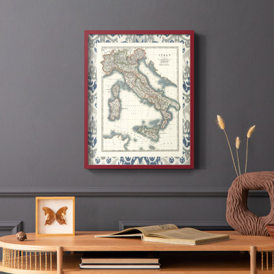 Carte encadrée de l'Italie, reproduction encadrée - bois massif