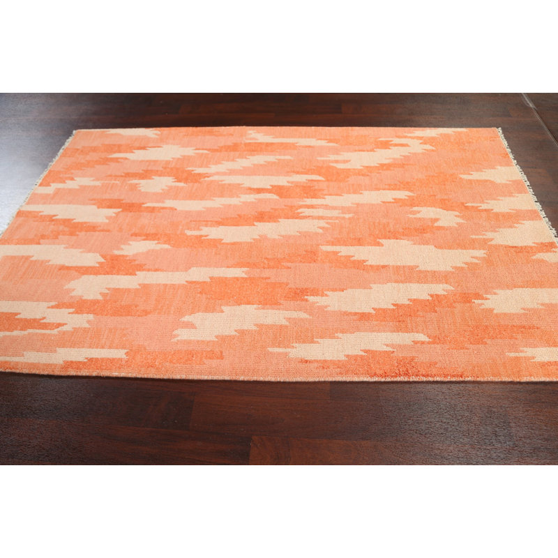 Tapis orange noué à la main de conception unique 5 pi 1 po x 8 pi 1 po New Age