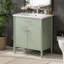 Meuble-lavabo 31 po avec lavabo, armoire de salle de bain avec portes à fermeture en douceur et tablette réglable, conception à profil courbé, pieds en bois d'hévéa, vert-203264799