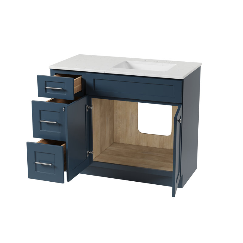 Meuble-lavabo simple avec plateau en quartz Disar, Oui, Bleu