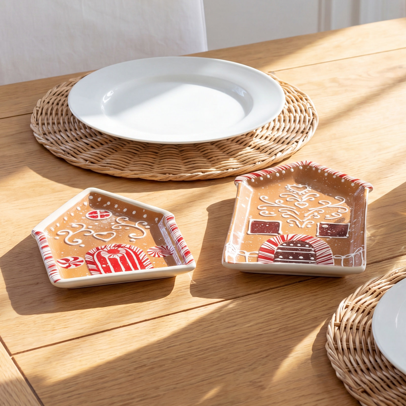 7" & 8" Christmas Gingerbread House Serving Tray Set of 2, Multicolor