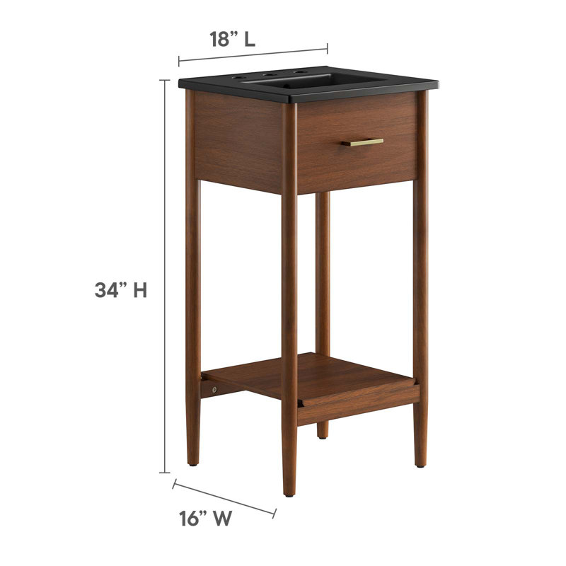 Modway Zaire 18'' Single Bathroom Vanity with Ceramic Top, Walnut, Black