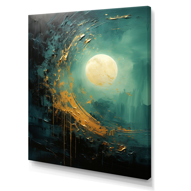 " Moon Emerald Eclipse Serenity ", Wrapped Canvas, 44" H x 34" W x 1.5" D