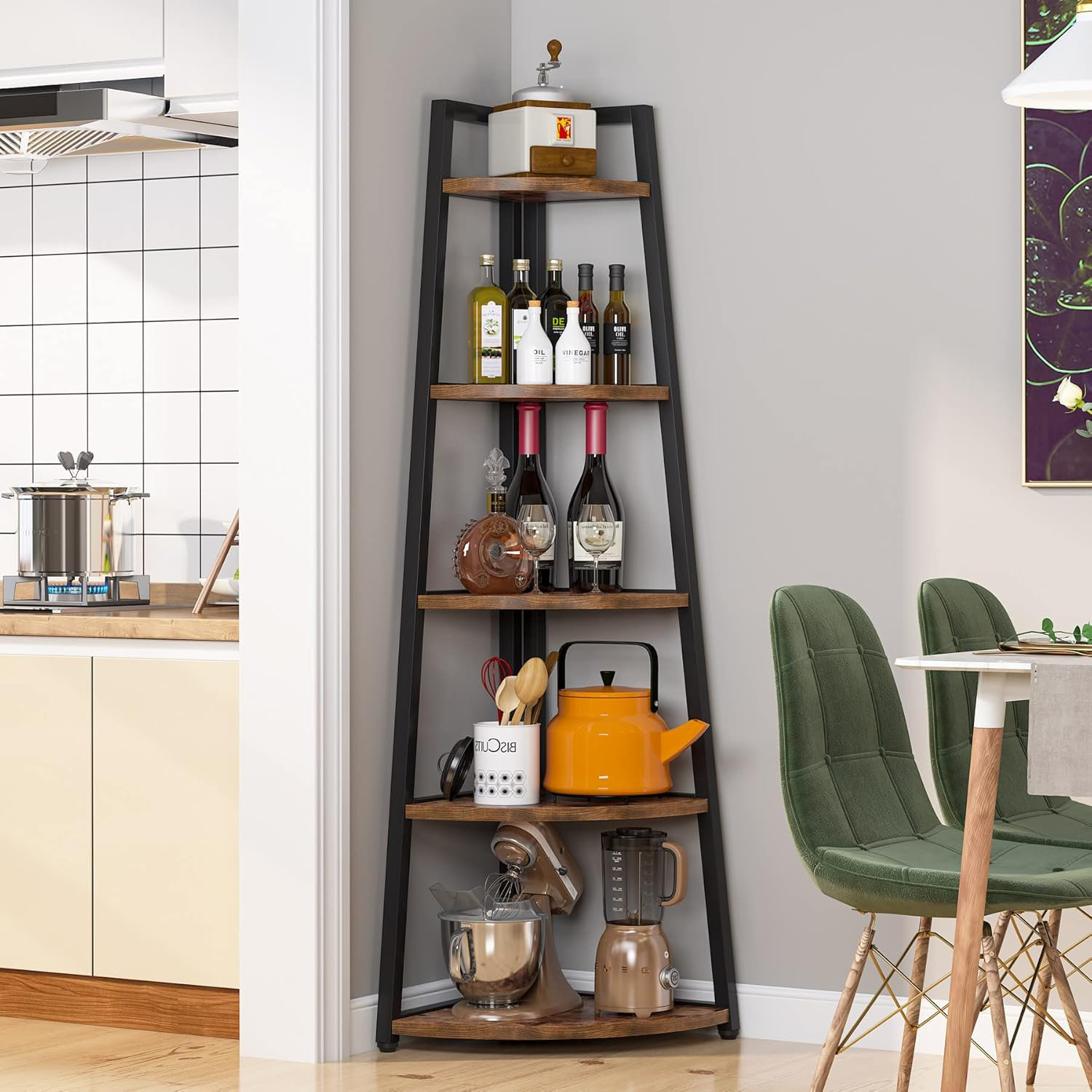 17 Stories 5 Tier Tall Corner Shelf 70 Inch Corner Bookshelf Bookcase ...