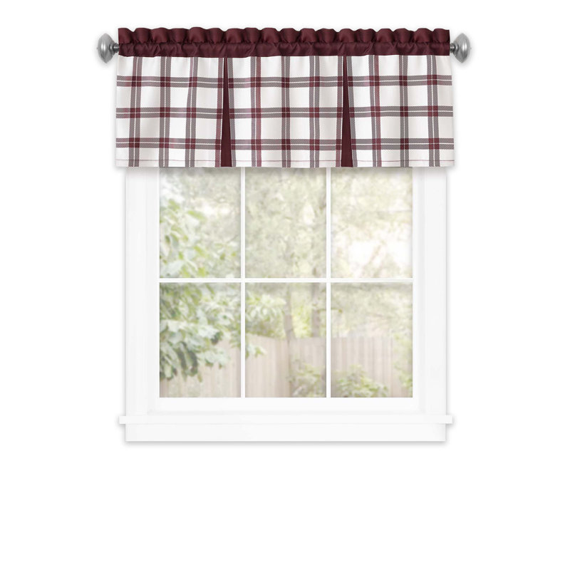 Victoriano Windowpane Plaid Country Farmhouse Rod Pocket Window Valance, Red