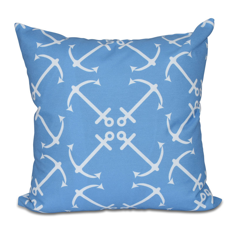 Anchor's Up Outdoor Square Pillow Cover & Insert, Brown, 18"H x 18"W