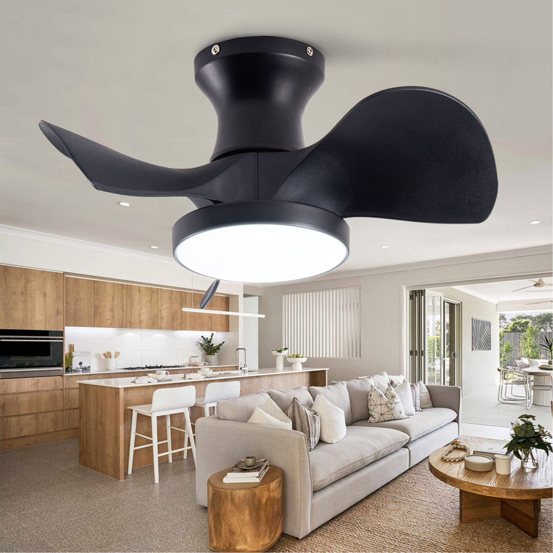 Ventilateur de plafond en ABS avec 3 températures de couleur, lumière et télécommande, moteur à courant continu. Petit ventilateur de plafond à faible bruit et puissant pour la cuisine, la salle à manger, la salle de bain, la salle de bain, la terrasse et le patio.