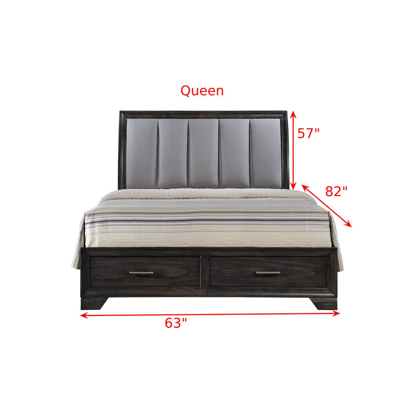 Ensemble de chambre à coucher moderne avec lit-bateau avec rangement rembourré gris, Queen, 3 Piece