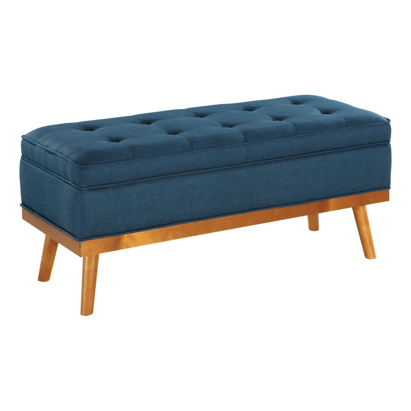 Boyu Polyester Blend Upholstered Storage Bench, Azure Polyester Blend