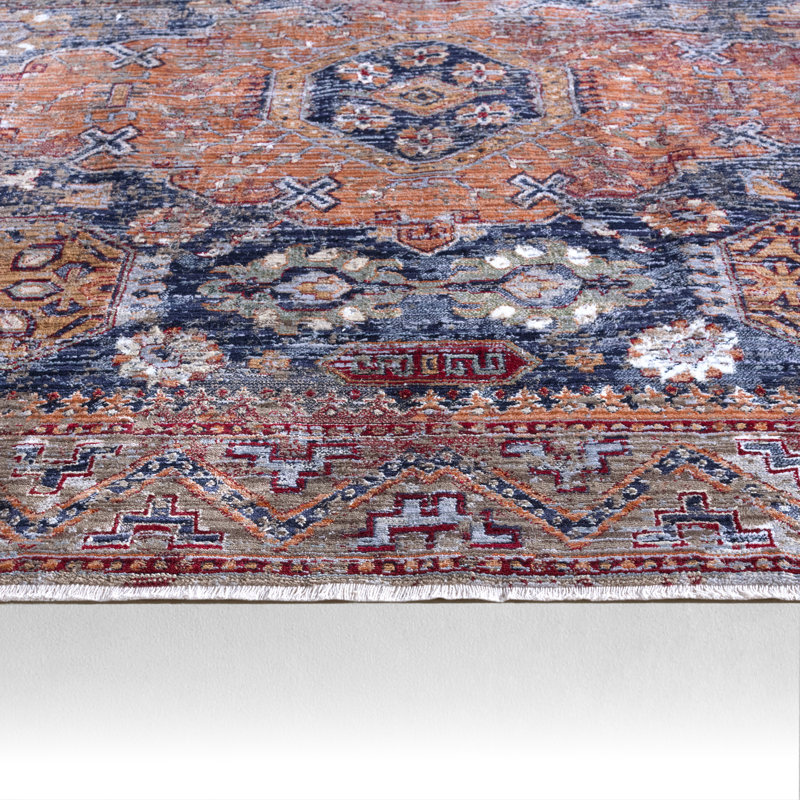 Zefira Razia ZFA12 Medallion Red/Blue Area Rug (10'X14'4"), Rectangle 10' x 14'