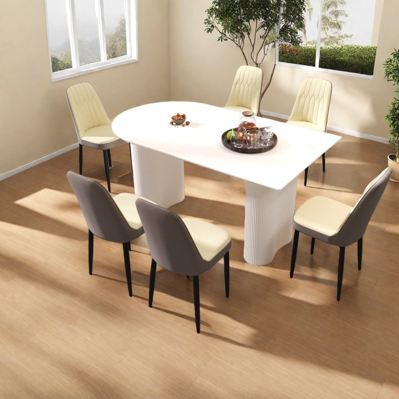 Ensemble de table de salle à manger moderne en MDF et en polyuréthane de style crème moderne pour la maison et la cuisine