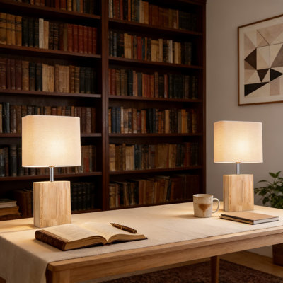 Lapupu Set Of 2 Modern Farmhouse Table Lamps With Solid Wood Base And Linen Shade, 23 Inch Bedside Lamps For Living Room, Bedroom Nightstand, Or Home Office Desk Decor