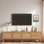 Meuble télé moderne avec portes en rotin, 2 tiroirs, 3 armoires de rangement et trous pour câbles