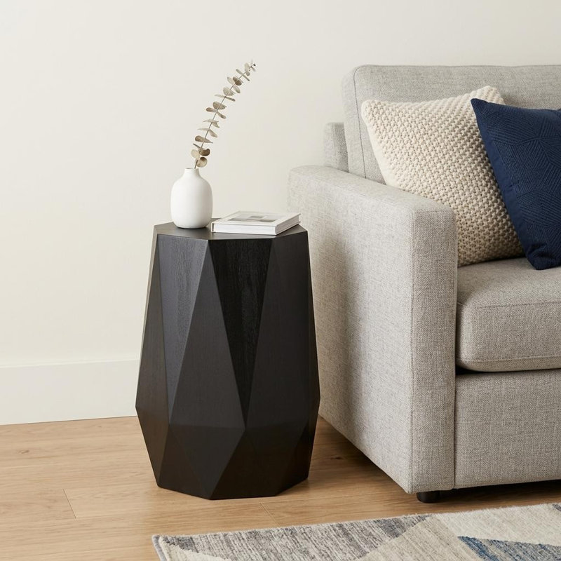 21" Black Solid Wood Octagonal Block End Table