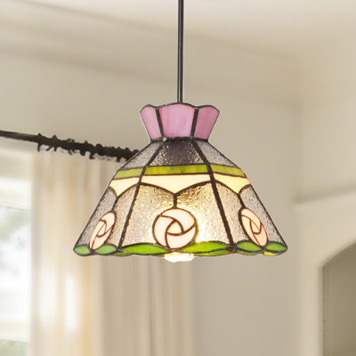 Luminaire suspendu en verre coloré Tiffany Style, cordon réglable, ampoule E26 chaude incluse