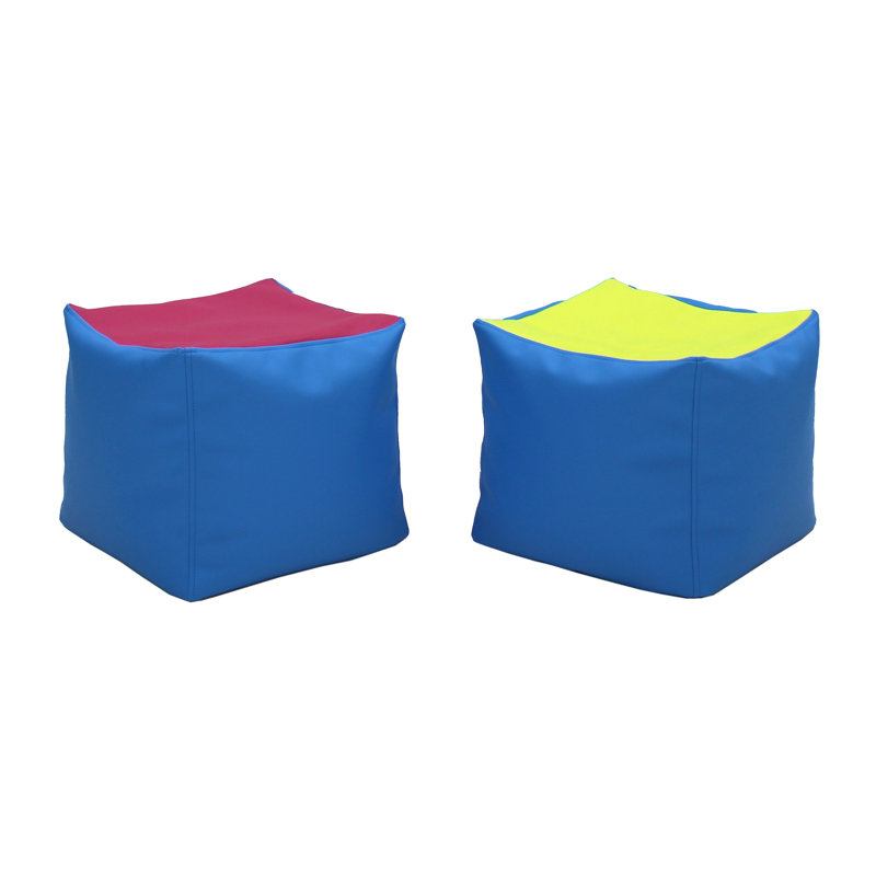 SoftScape 14" Wide Faux Leather Square Pouf Ottoman, Lime/Raspberry Faux Leather