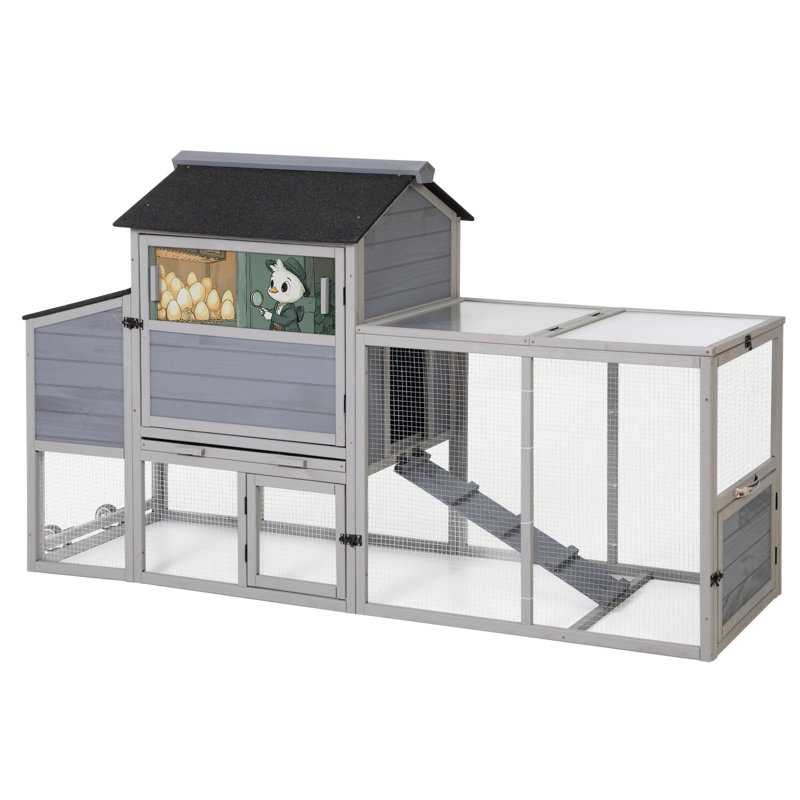 Poulailler portatif mobile avec perchoirs climatisés et à l'extérieur pour animaux de compagnie de basse-cour, motifs colorés gris, petits animaux à mobilité variable, système multi-accès couleur