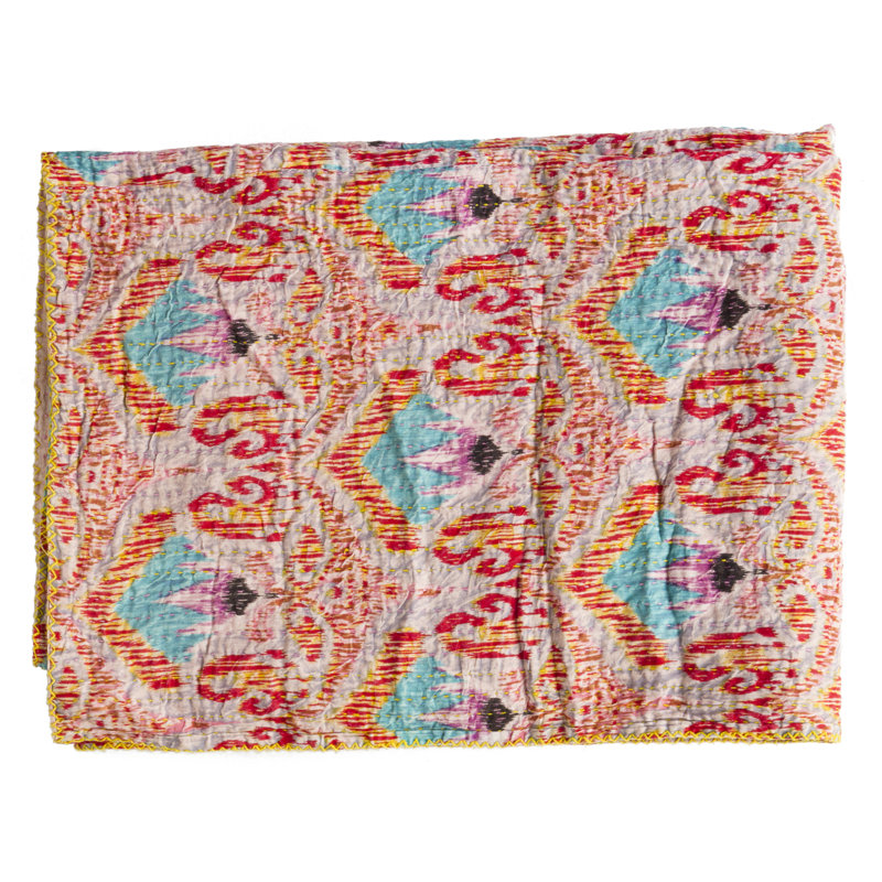 KANTHA COTTON Quilted Throw Blanket