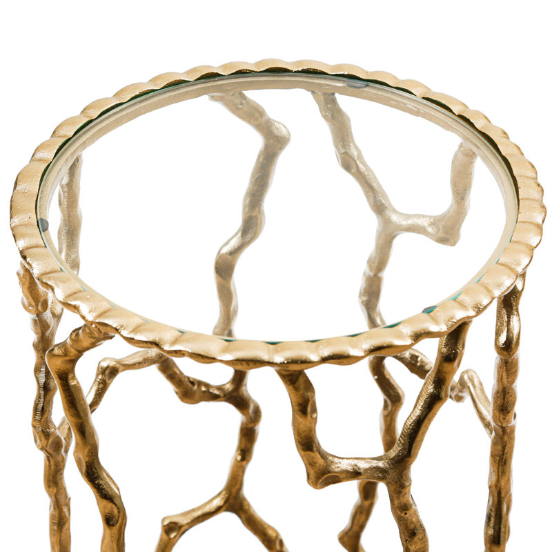 Gold Metal Round Nesting End Table for Living Room Furniture, Glass Top Nest of Side Tables