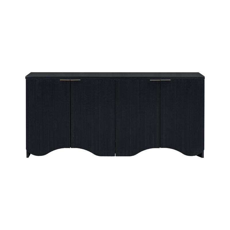 Rayures verticales et conception ondulée d'une armoire à quatre portes, Noir, noir, noir, noir