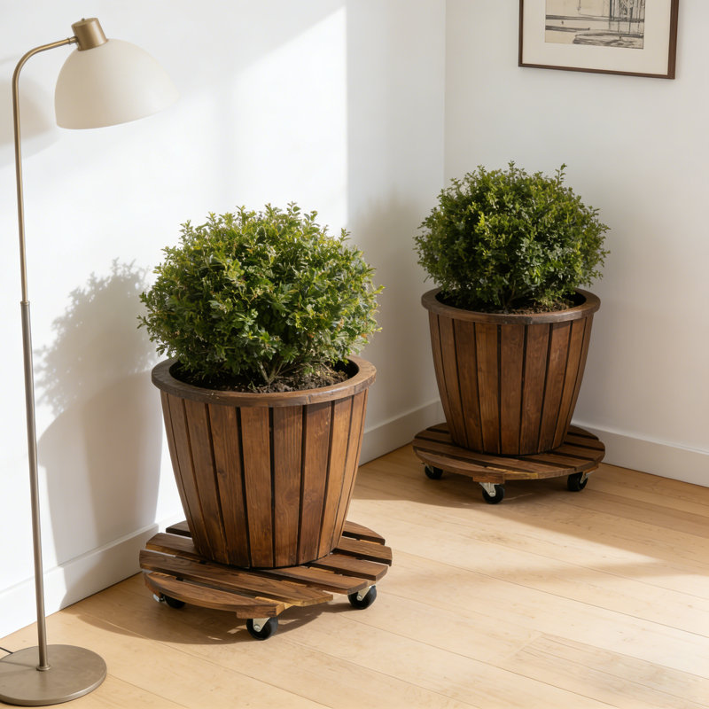 Support à plante mobile en bois