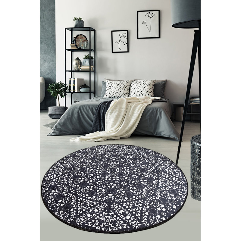 Round Carpet (55 Inches), 100% Polyester, Antibacterial & Non-Slip, 0.16 Inches Pile Height | Machine Washable, Felt Dot Underside, 1.1 lbs/sq yd | Perfect for Living Room & Bedroom Décor, Durable & Easy to Clean