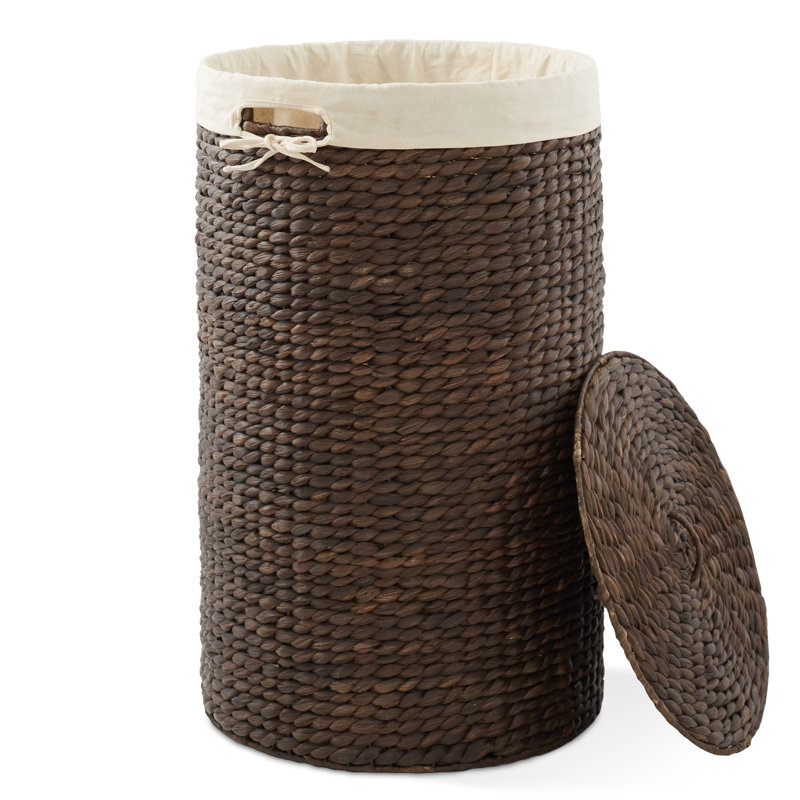 Round Laundry Hamper Basket with Lid & Liner for Clothes, Espresso