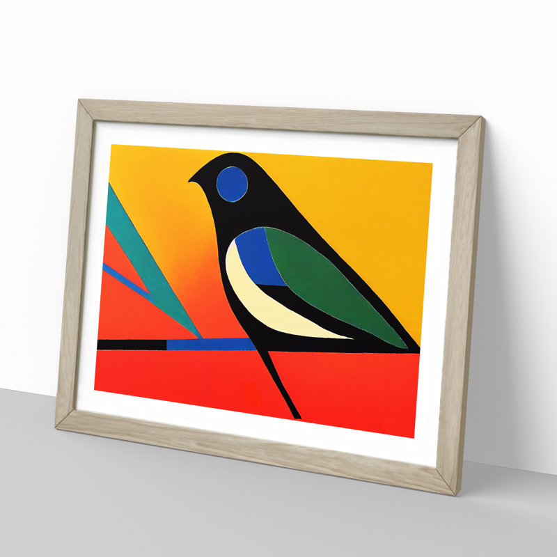 Hypnotic Abstract Bird - Single Picture Frame Print, 46cm H x 64cm W x 2cm D, Oak