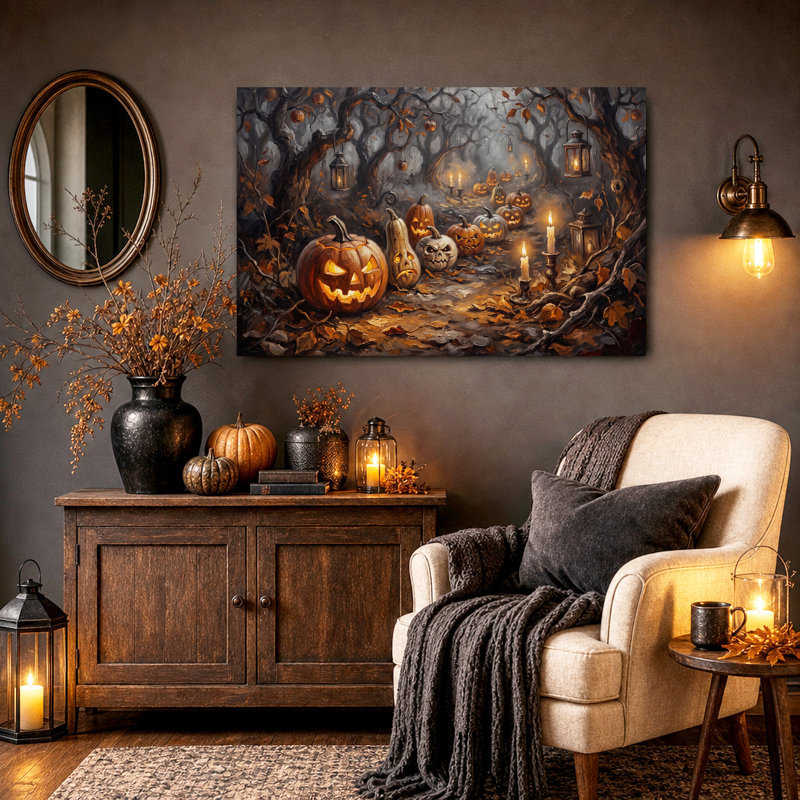 Art mural sur toile, citrouille-lanterne, H 16 po x l 24 po