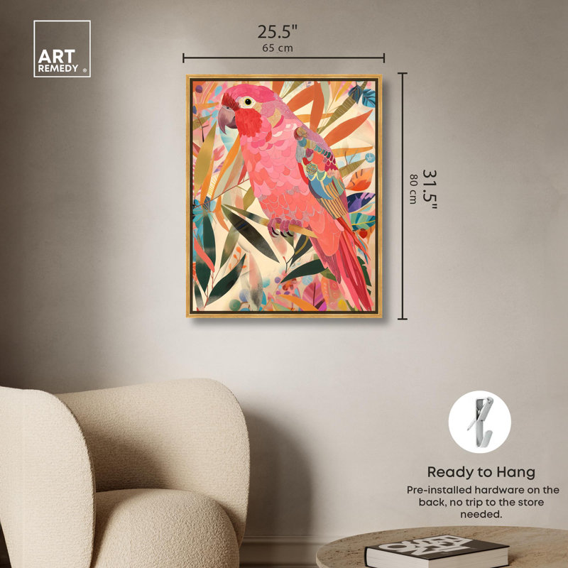 Whimsical Parrot Canvas Tropical Abstract Wall Art by Art Remedy, Gold Framed, 31" H x 25" W