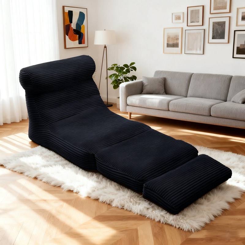 Compression Folding Sofa Bed,Convertible Sleeper Chair, Single Floor Mattress Foam Filling Couch, Black Corduroy