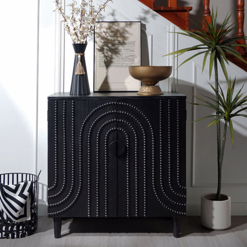 Armoire de rangement moderne en bois noir avec porte décorative, buffet 30 po