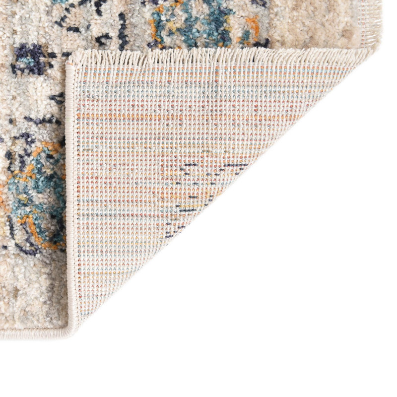 Alkire Floral Ivory/Navy/Yellow/Orange Area Rug, Square 6'1"