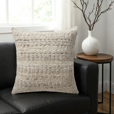 Sira Beige Farmhouse Solid Handmade Throw Pillow Cover