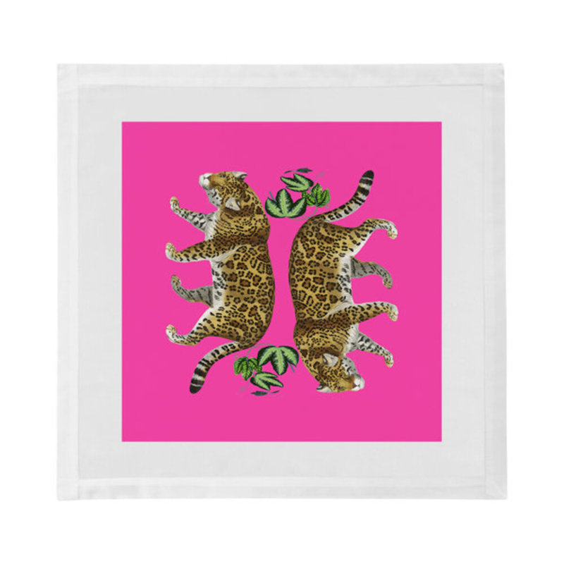 Leopard Seeing Double Cotton Blend Square Napkins, Hot Pink