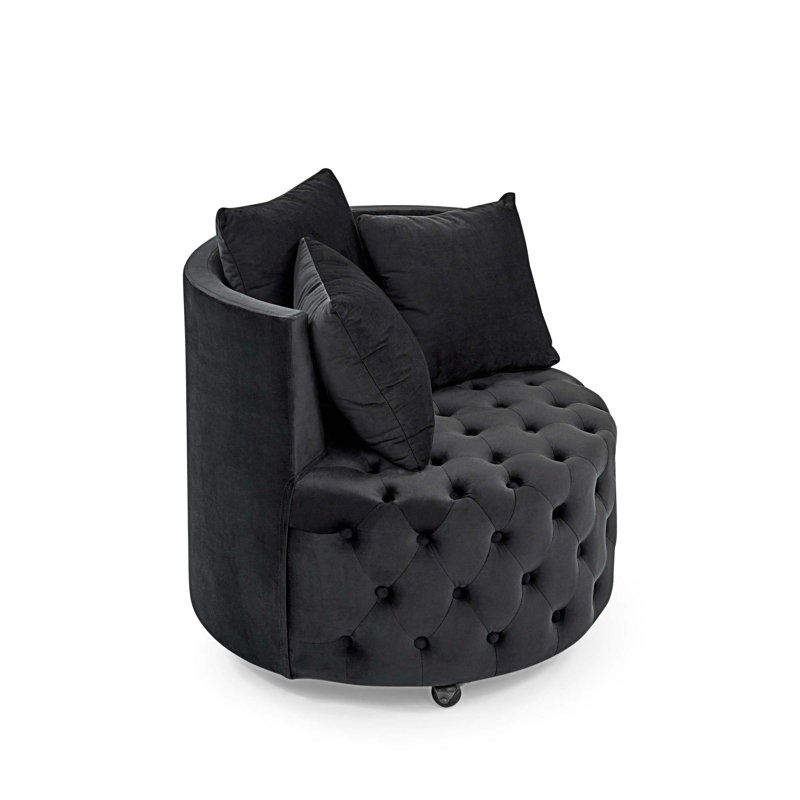 Jakora Velvet Swivel Barrel Chair, Black Velvet