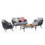 Ensemble de conversation 4 pièces en corde de patio tissé, assise rembourrée en oléfine avec table basse à grain de bois, capacité de poids de 330 lb pour la cour, le balcon et le jardin