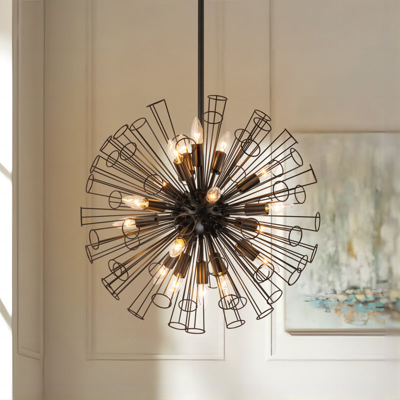 Lustre sphérique spoutnik 18 lumières à intensité variable Somers, Noir mat, H 83,68 po x l 23,62 po x P 23,62 po