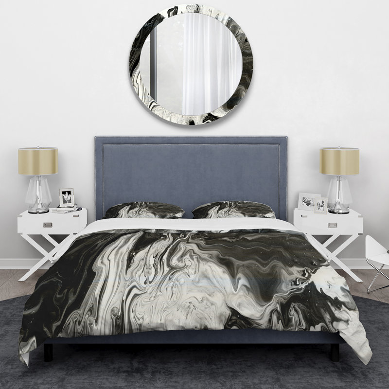 Ensemble de housse de couette blanc, gris et marbre blanc Iii - Modern & Contemporary, Blanc/noir