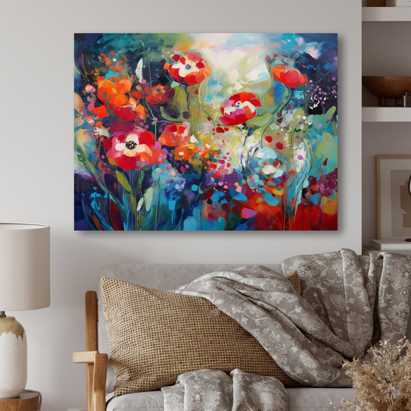 Red Vibrant Garden Symphony IV sur impression métallique, H 12 po x l 20 po x P 1 po