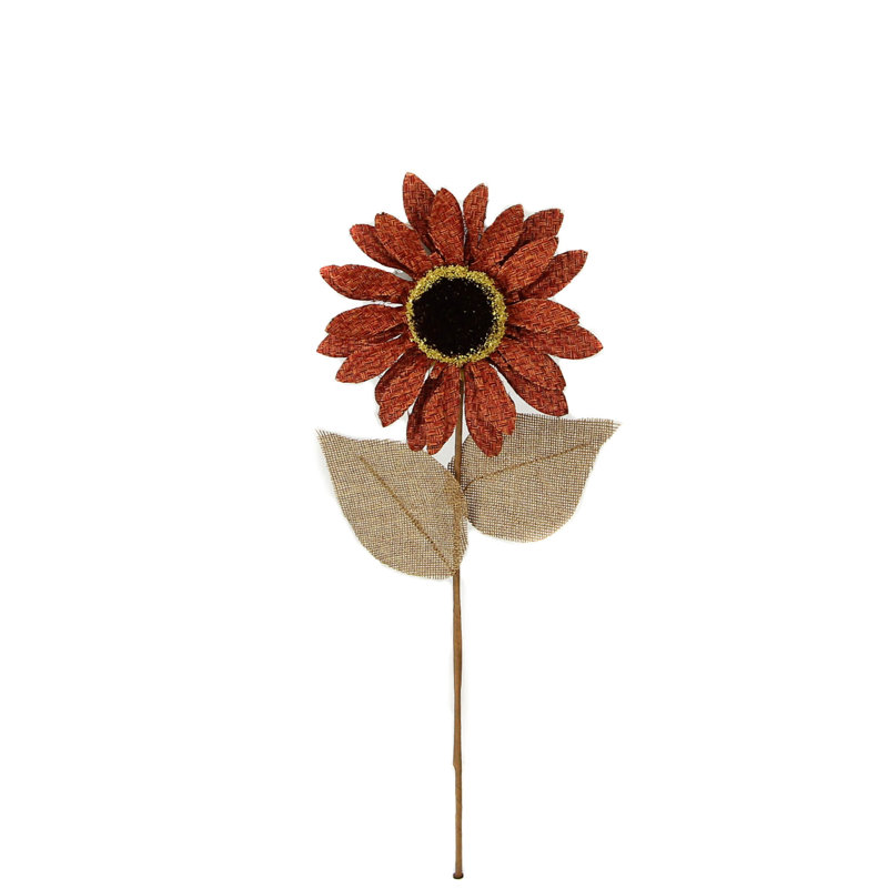Tige de tournesol en toile de jute avec 2 feuilles, Cuivre