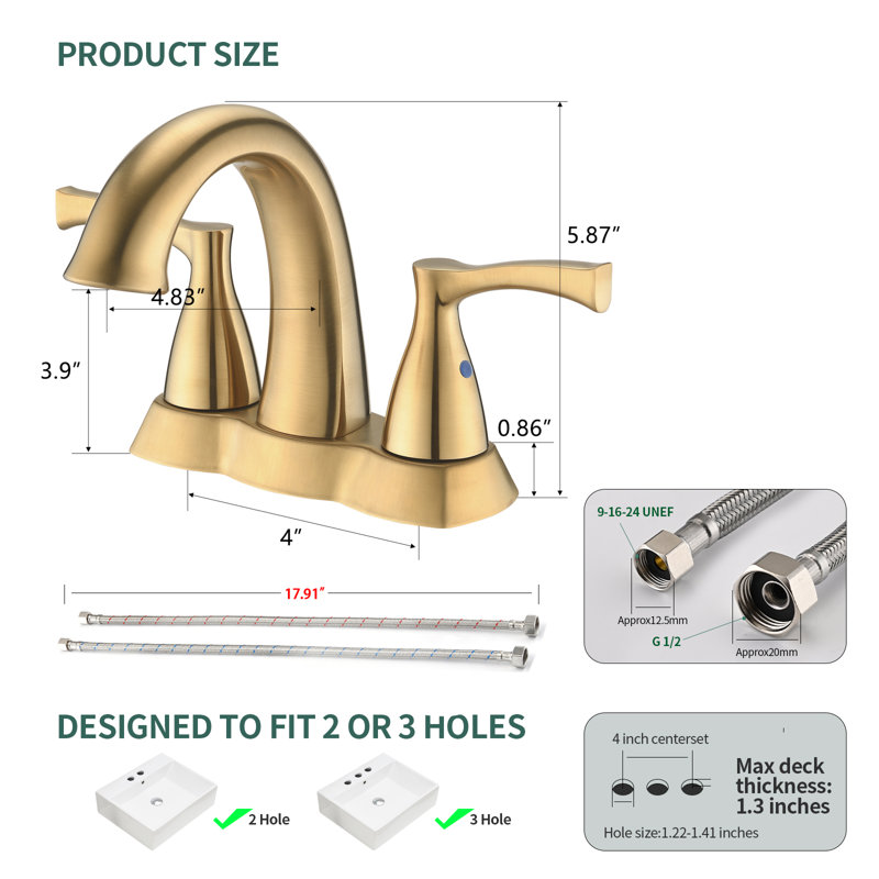 4 Inch Centerset Bathroom Sink Faucet With Pop Up Drain, Gold