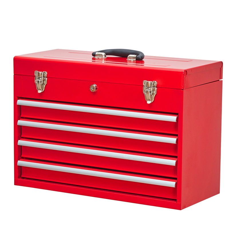 Boîte à outils portative en métal 4 - acier, revêtement rouge, pour coffre de garage et d'entrepôt avec 4 tiroirs - doublure de rouille, garage, entrepôt, travaux extérieurs