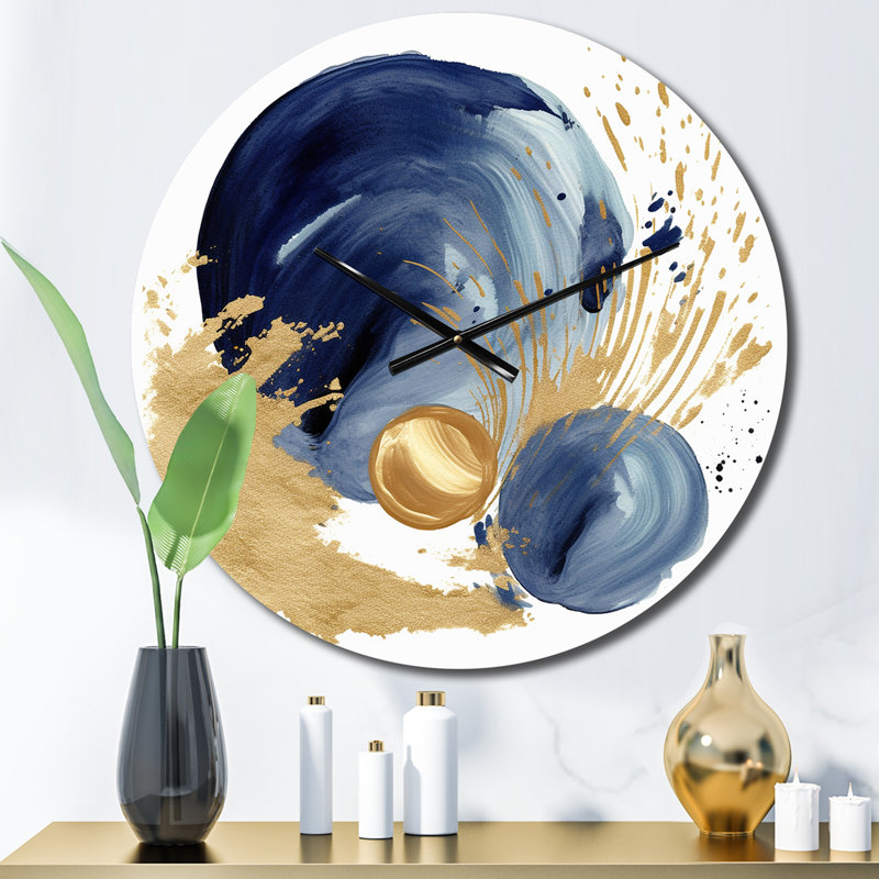 Horloge murale en métal bleu foncé et doré, Moyenne