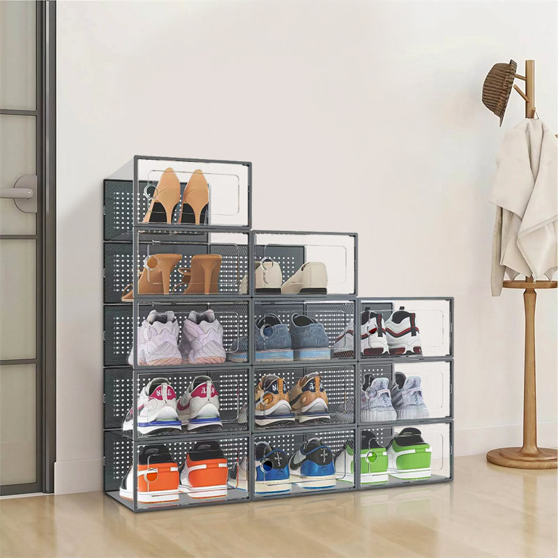 Toddington 12 Pair Stackable Shoe Storage Box, Grey