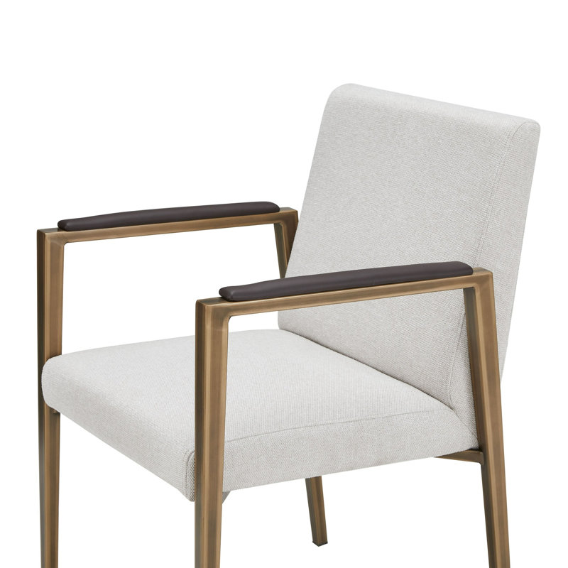 Modern Off-White Upholstered Dining Chair with Brass Metal Frame