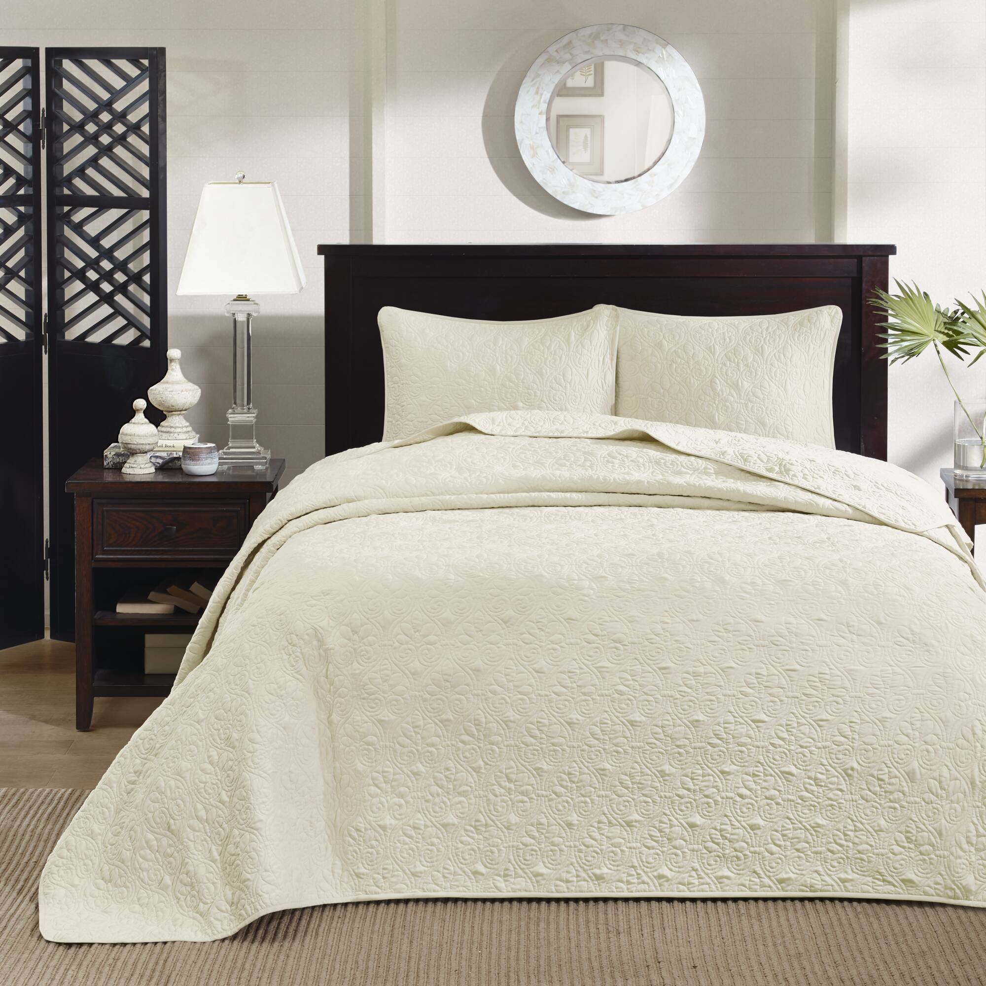 Madison Park Quebec Copriletto Reversible King - Trapuntato Leggero In Microfibra, Set Con 2 Federe, Crema, 120x299,7 Cm - 3